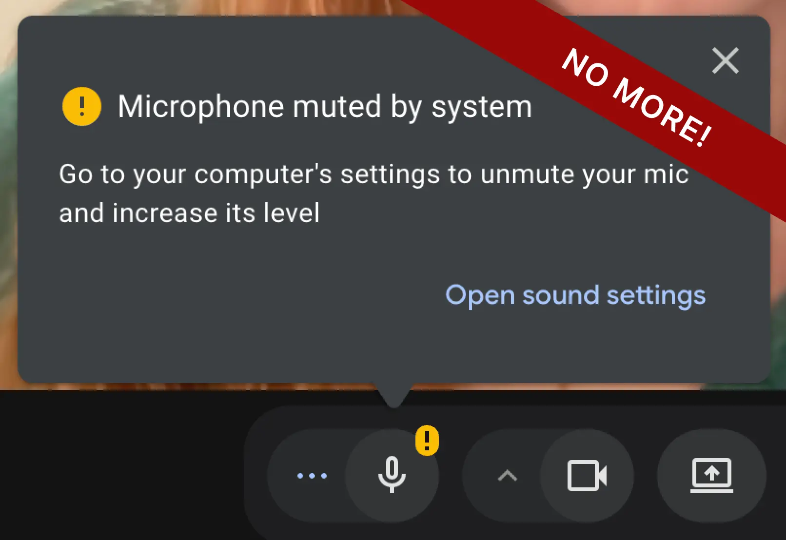 Error shown in Google Meet without the Chrome extension