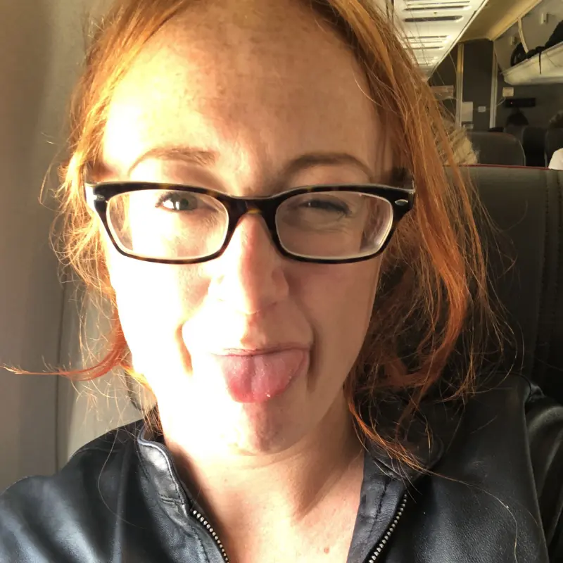 Sarah making her patented tongue-sticking-out-winky-eye face