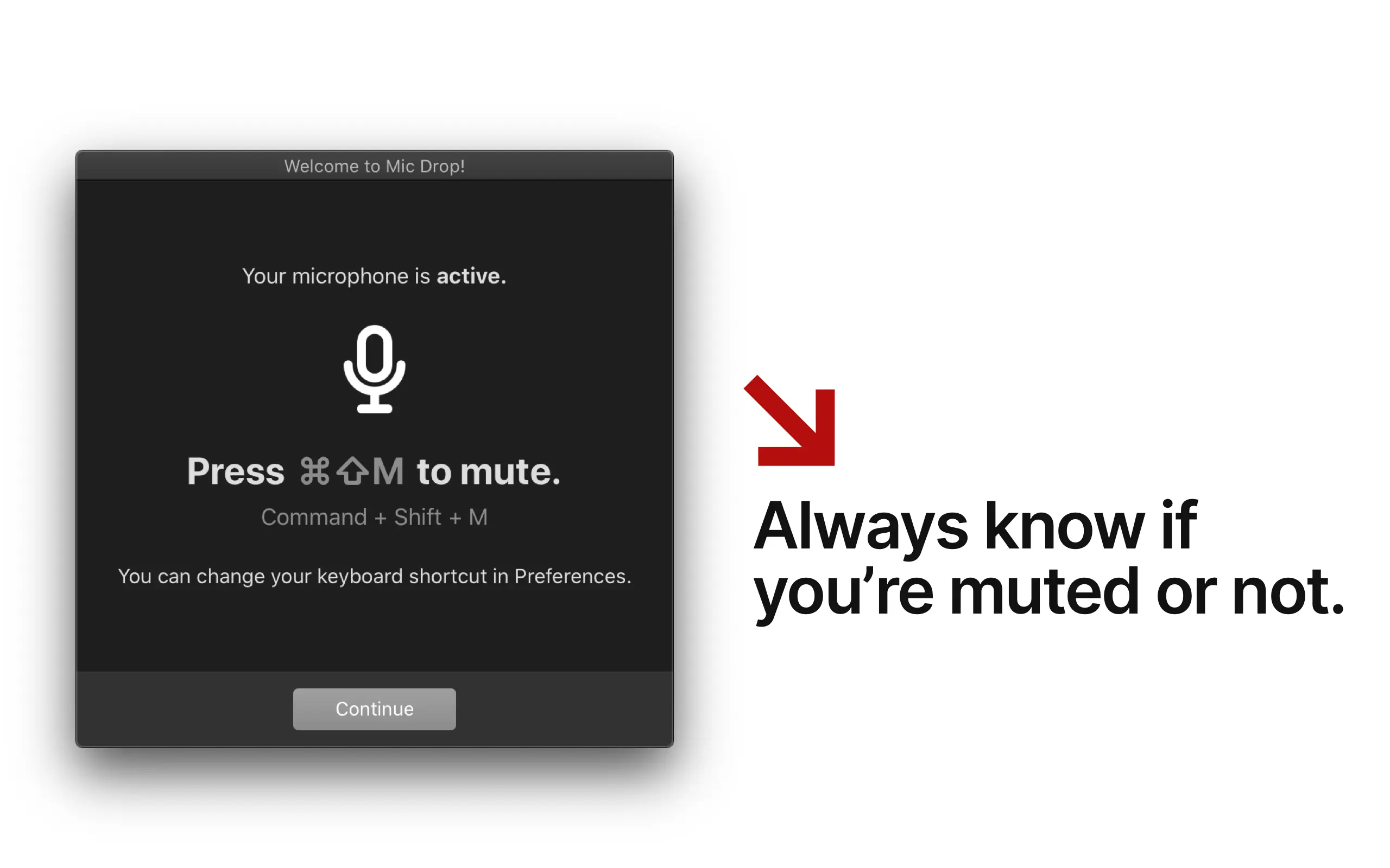 Mic Drop's mute indicator, showing whether you're muted or not.