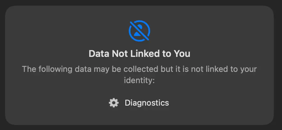 “Data Not Linked to You”. A screenshot showing that only anonymous diagnostics data are collected by Mic Drop.